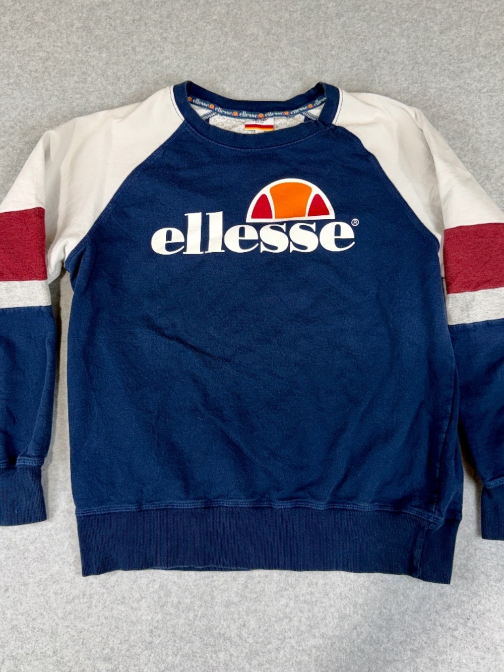 Ellesse Heritage Mens Medium Crewneck Sweatshirt Blue Spellout Big Logo Raglan